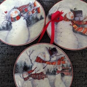 Snowman Holiday Plate Set with Red and Orange Accents